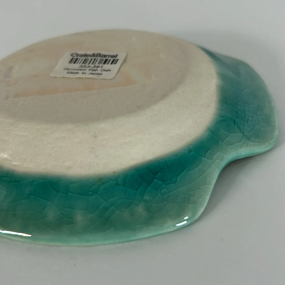 Crate & Barrel Japanese Crackle Ceramic Blue Green Fish Trinket/Kitchen Dish